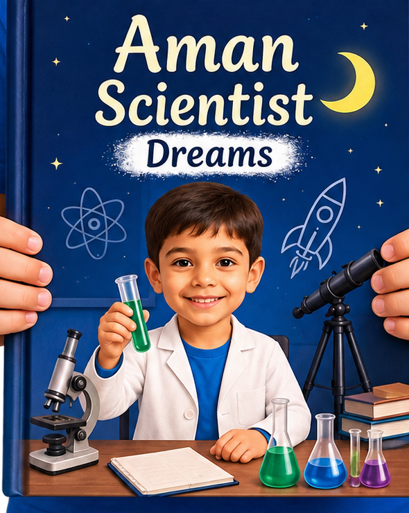 Illustration for Little Scientist, featuring a young Indian child as a scientist.